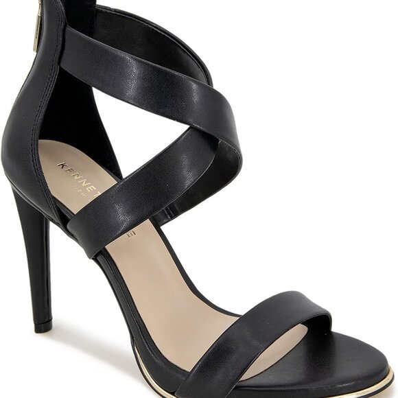 Women's Leather Open Toe Cross Heeled Sandals 4 Inch Back Zip Dress Shoe - Picture 1 of 7